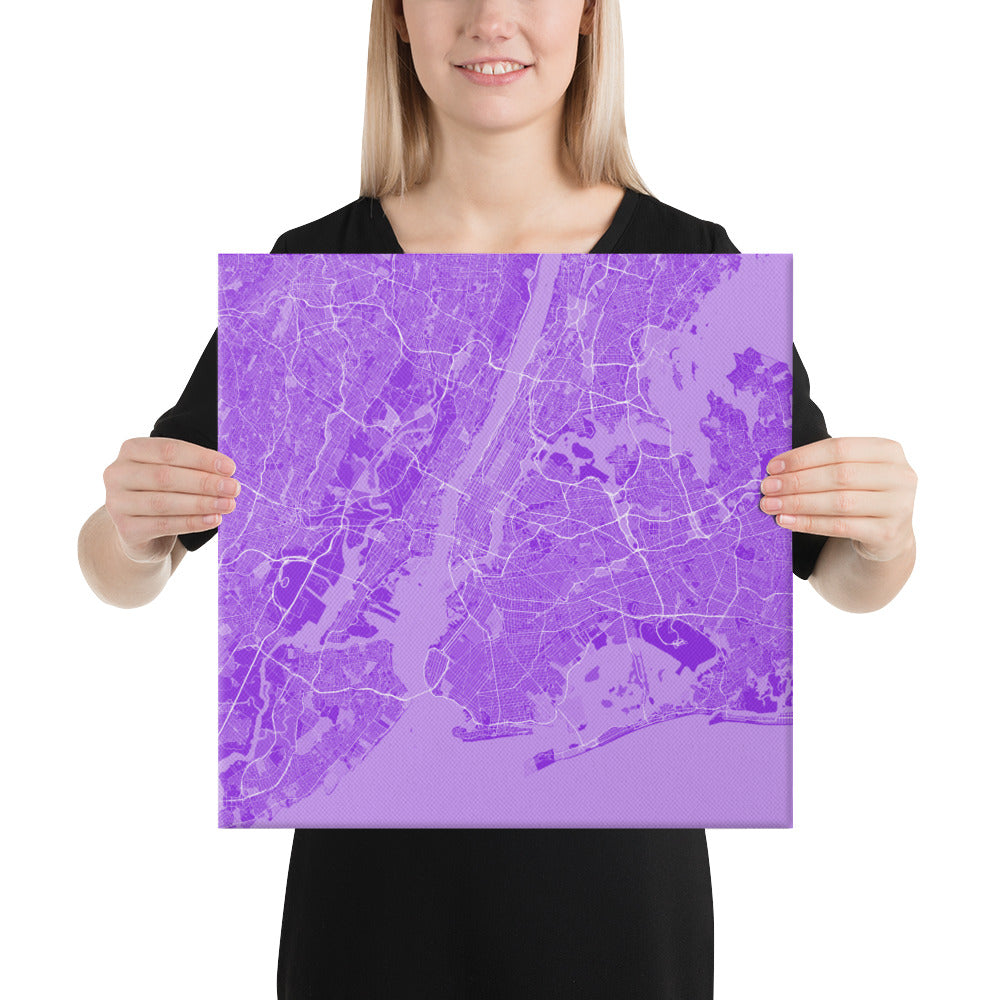 New York Purple and White Canvas Map