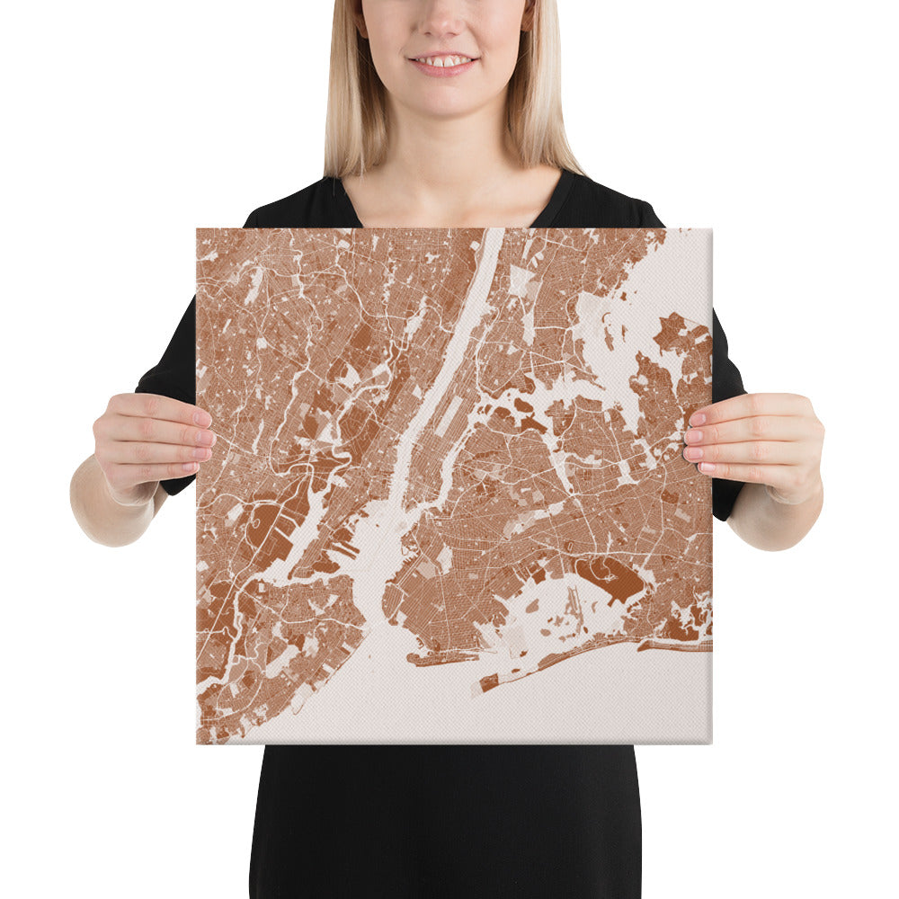 New York Brown and White Canvas Map