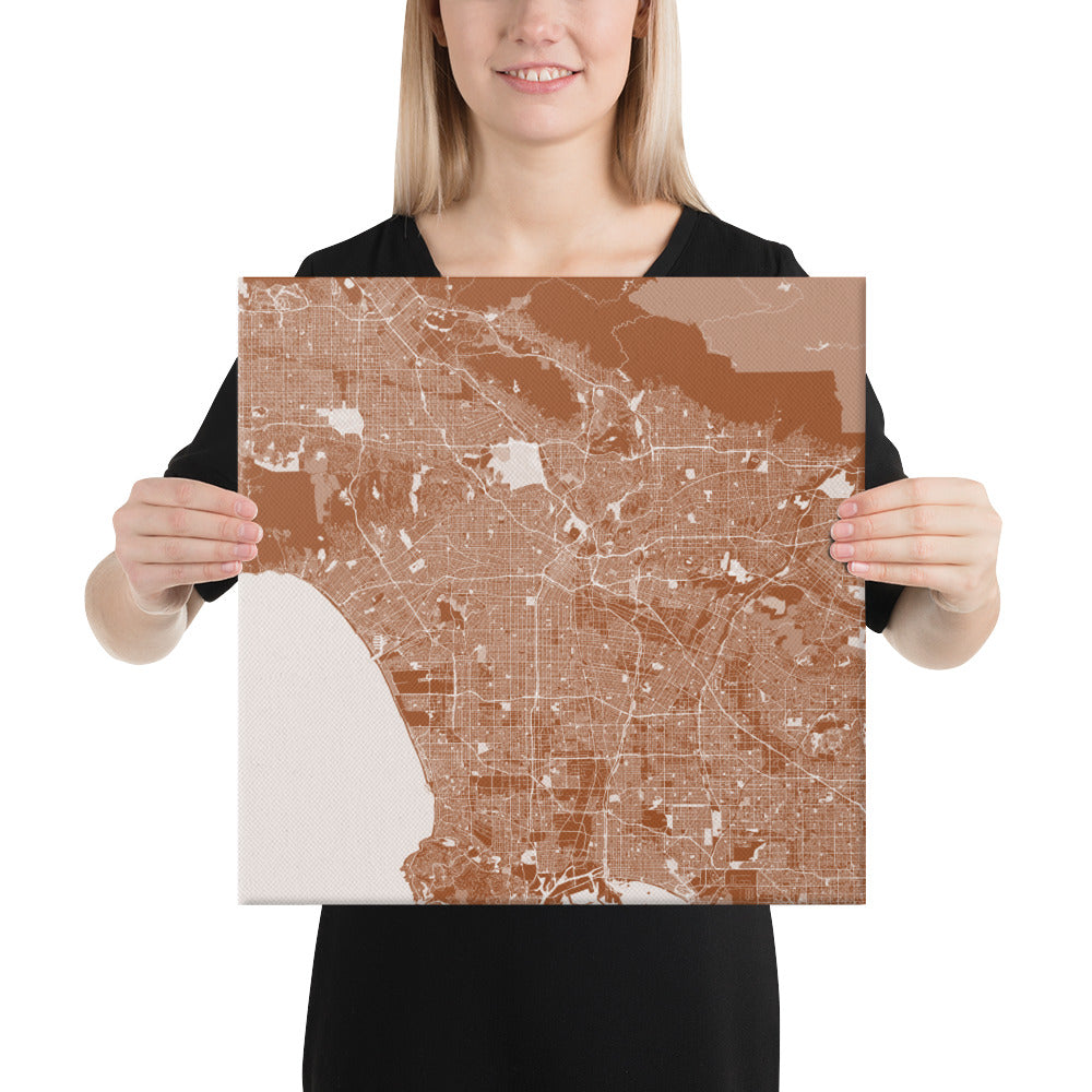Los Angeles Brown and White Canvas Map