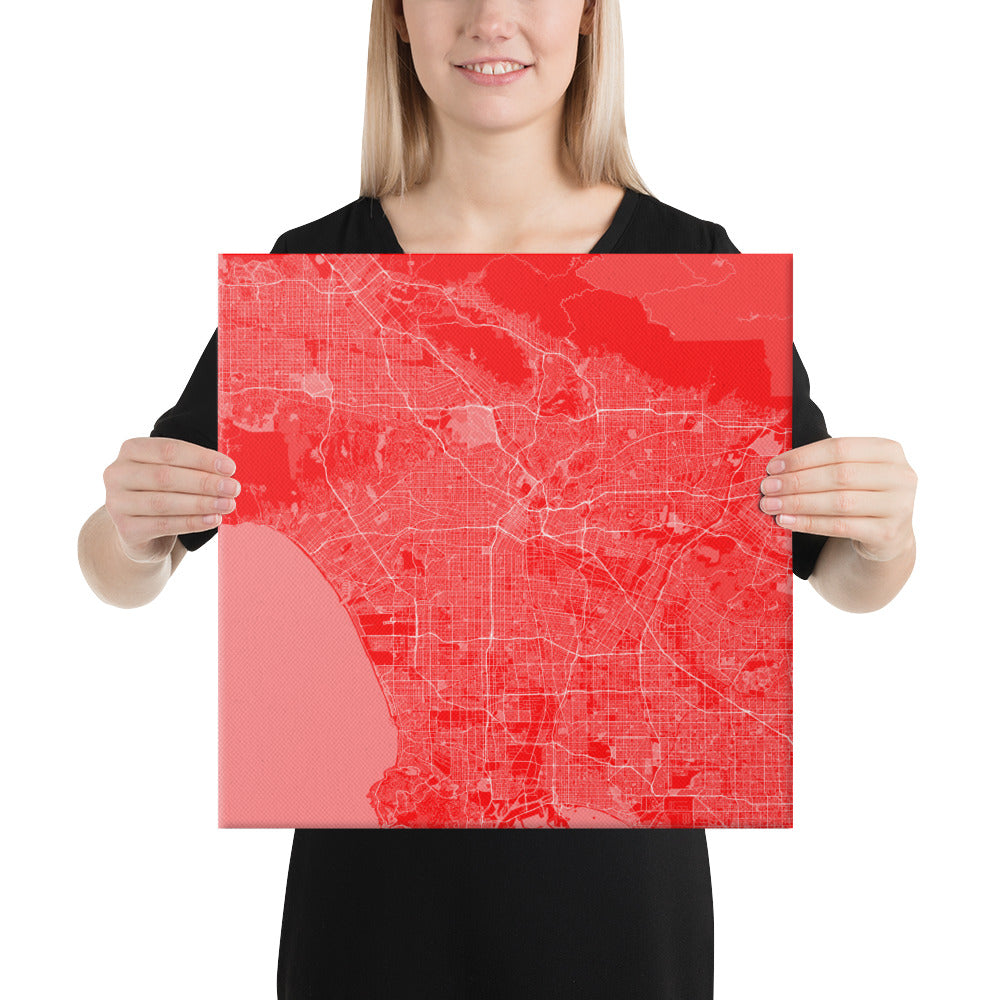 Los Angeles Red and White Canvas Map