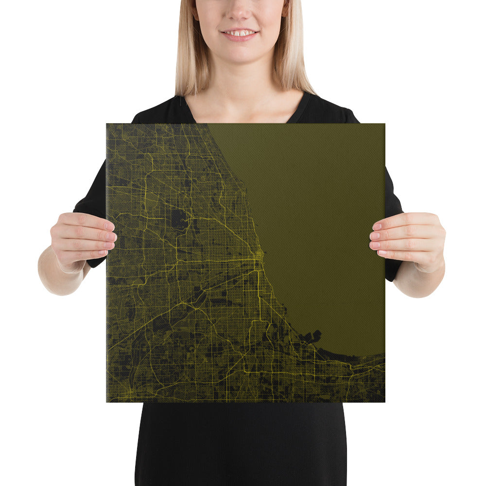 Chicago Black and Yellow Canvas Map