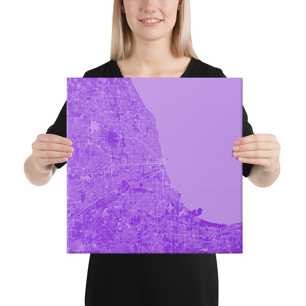 Chicago Purple and White Canvas Map