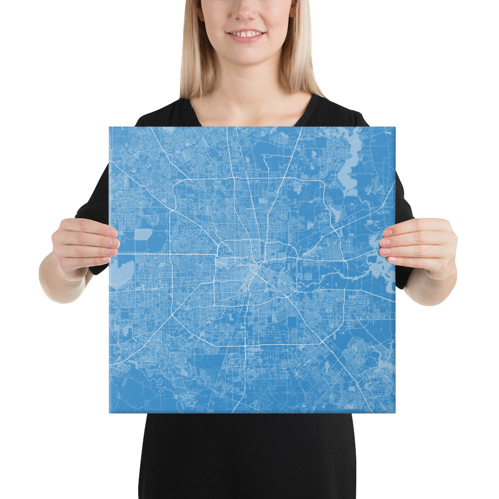 Houston Blue and White Canvas Map