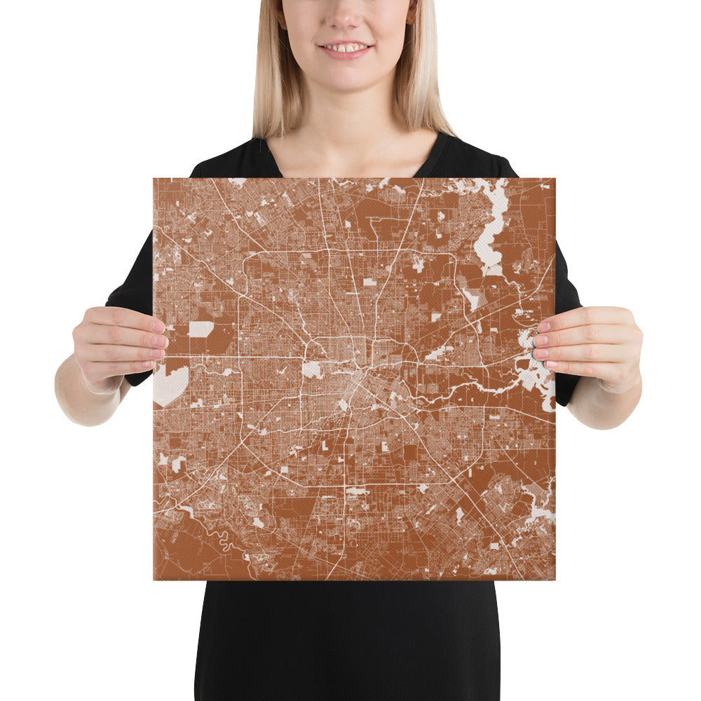 Houston Brown and White Canvas Map