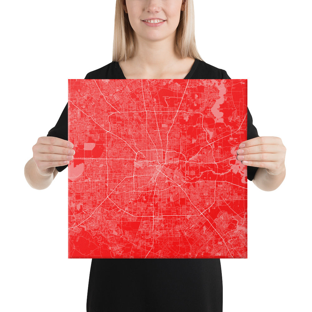 Houston Red and White Canvas Map