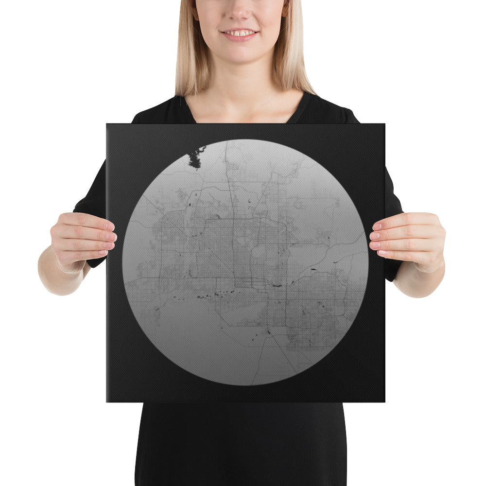 Phoenix Silver on Black Canvas Map
