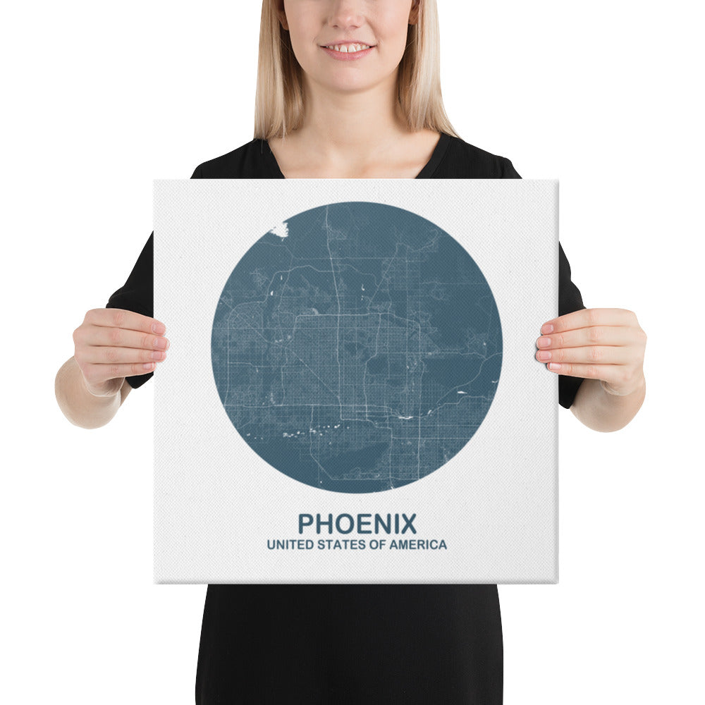 Phoenix Circular Blue Canvas Map