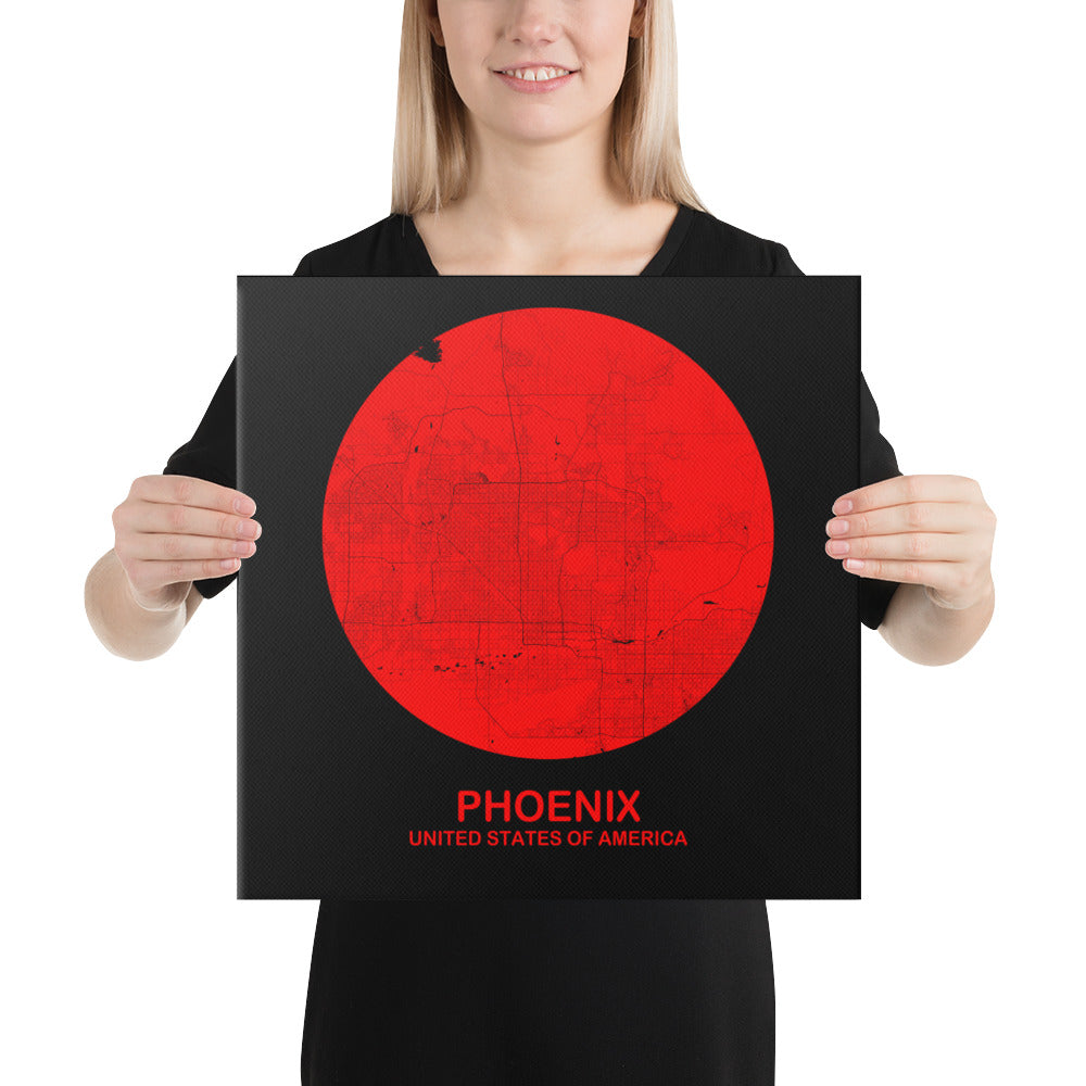Phoenix Circular Red Canvas Map