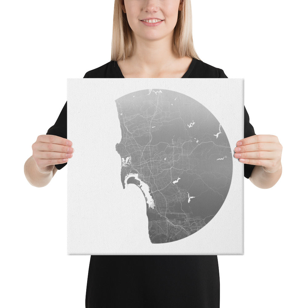 San Diego Silver on White Canvas Map