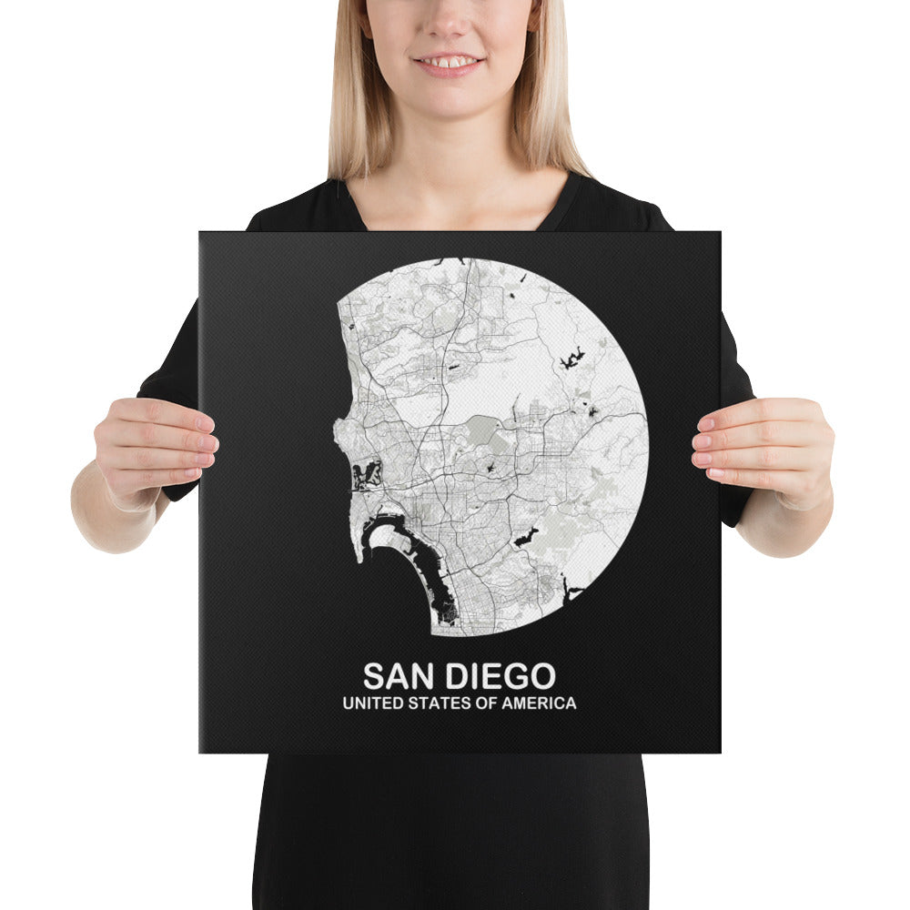 San Diego Circular White Canvas Map