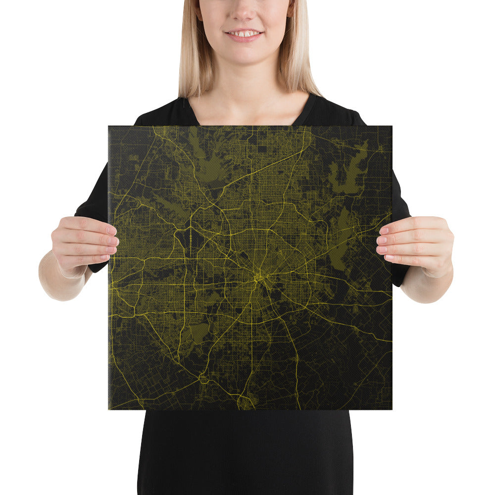 Dallas Black and Yellow Canvas Map