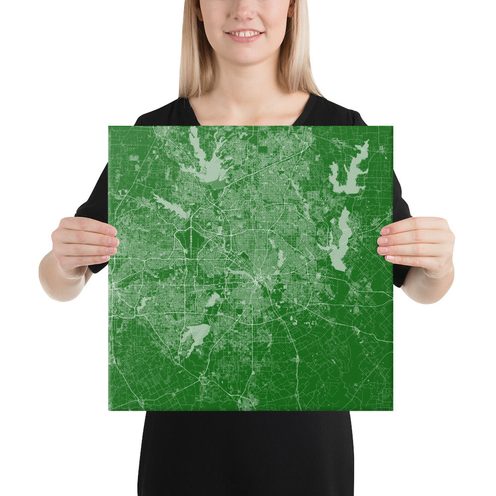 Dallas Green and White Canvas Map
