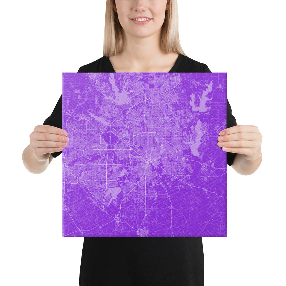 Dallas Purple and White Canvas Map