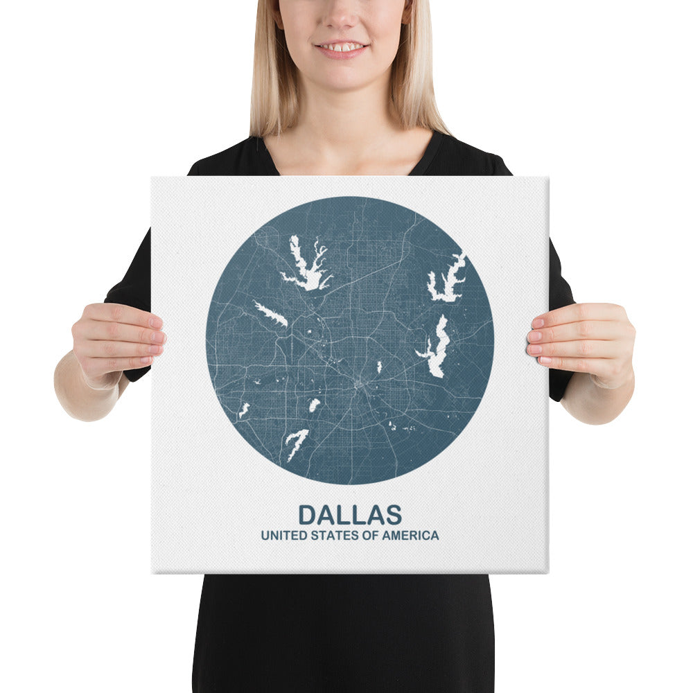 Dallas Circular Blue Canvas Map