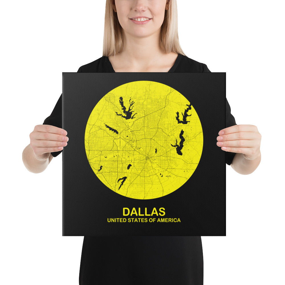 Dallas Circular Yellow Canvas Map