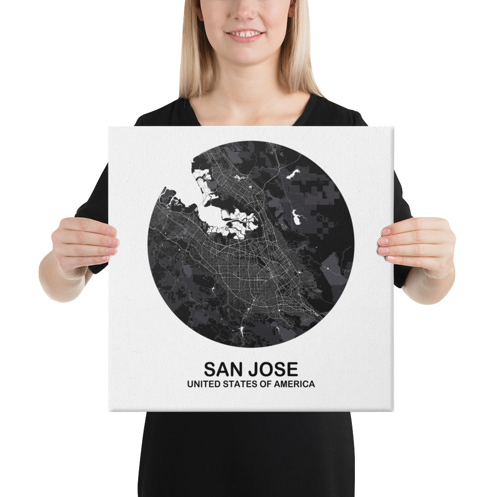 San Jose Circular Black Canvas Map