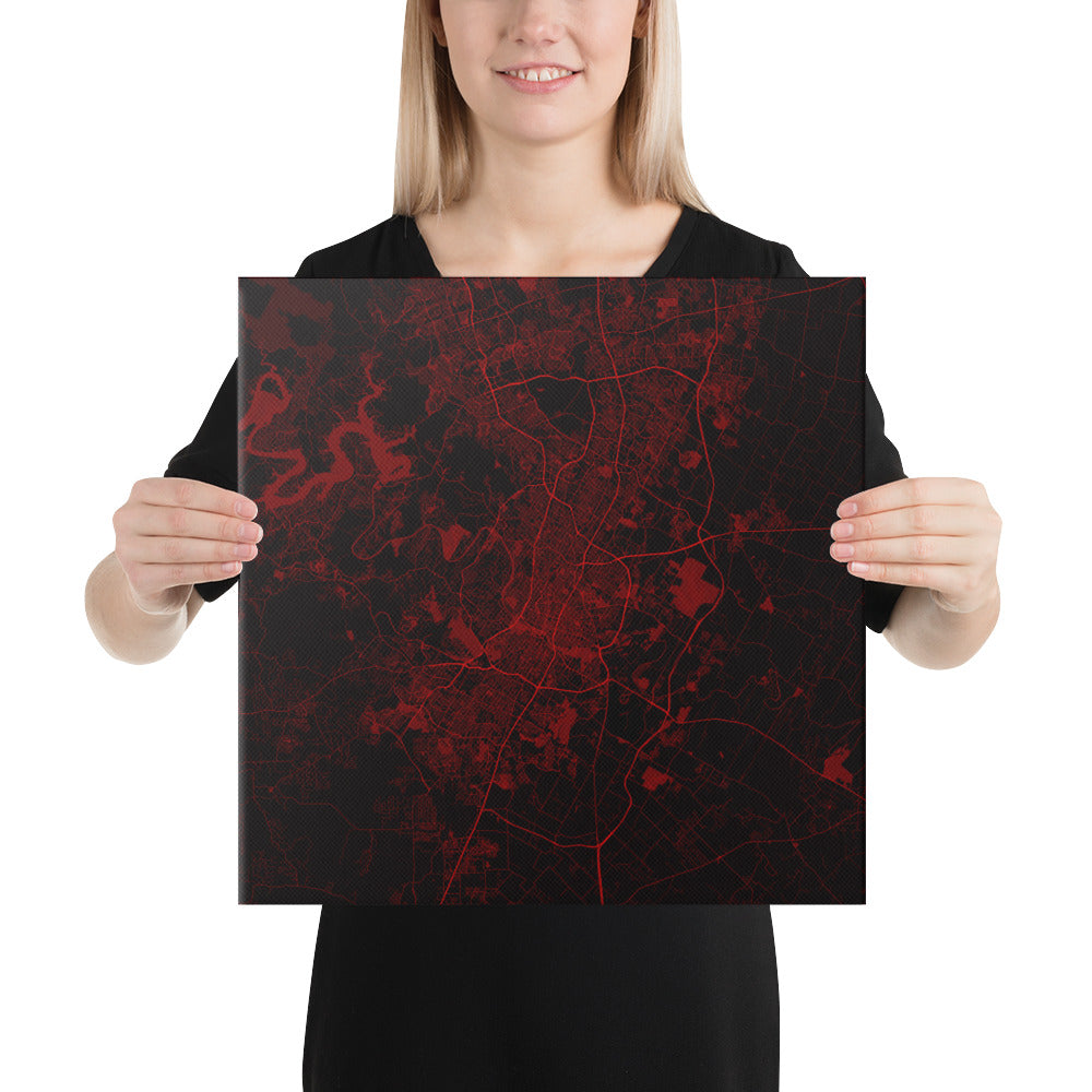 Austin Black and Red Canvas Map