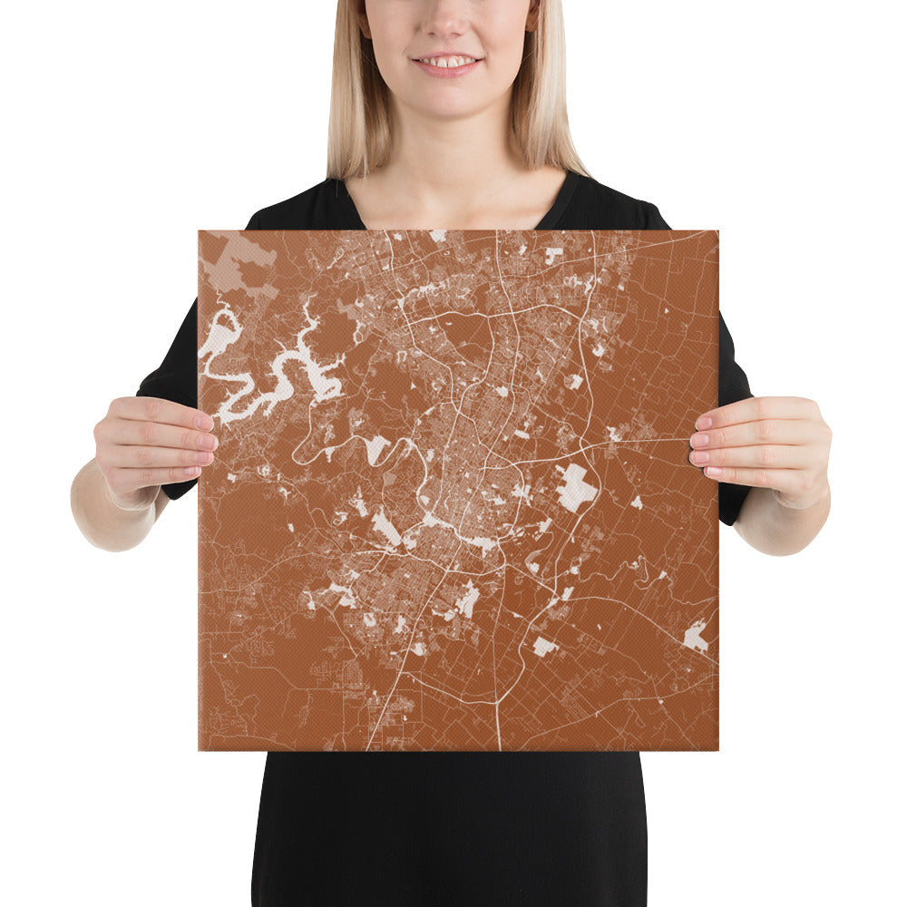 Austin Brown and White Canvas Map