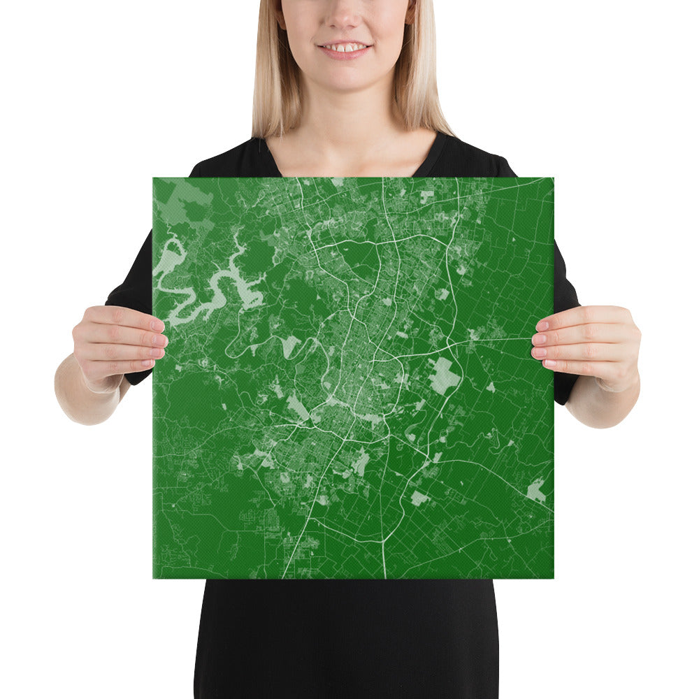 Austin Green and White Canvas Map