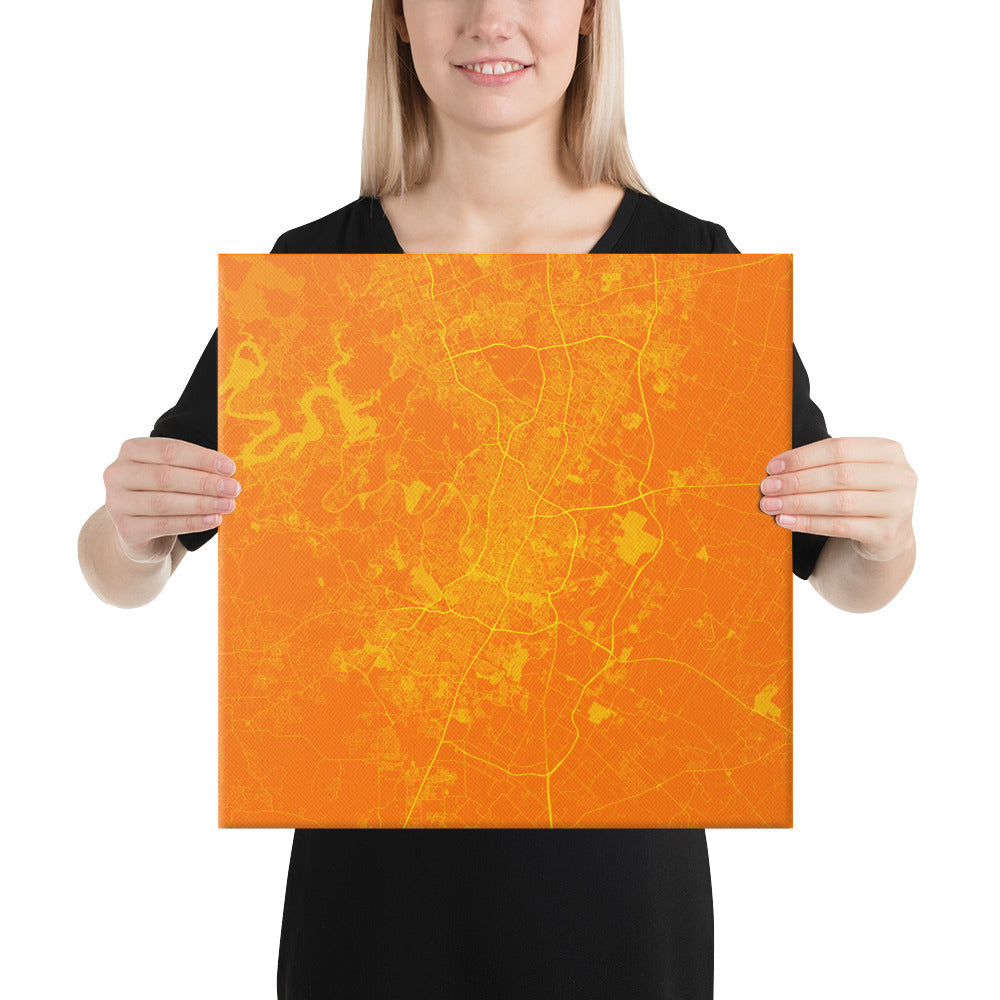 Austin Orange and Yellow Canvas Map