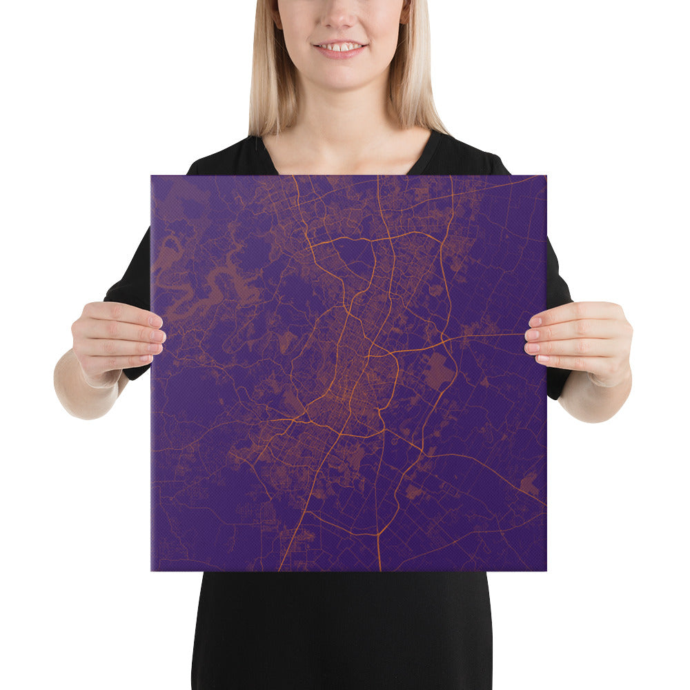 Austin Purple and Orange Canvas Map