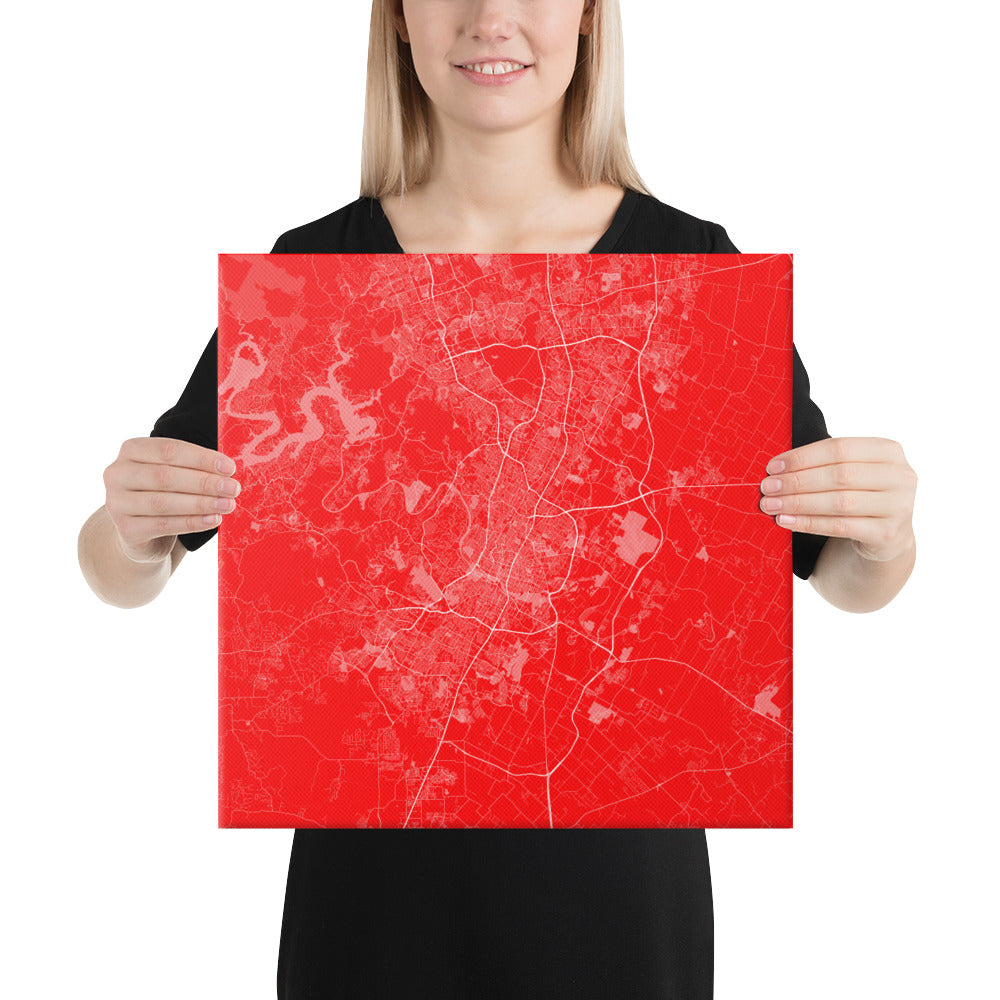 Austin Red and White Canvas Map