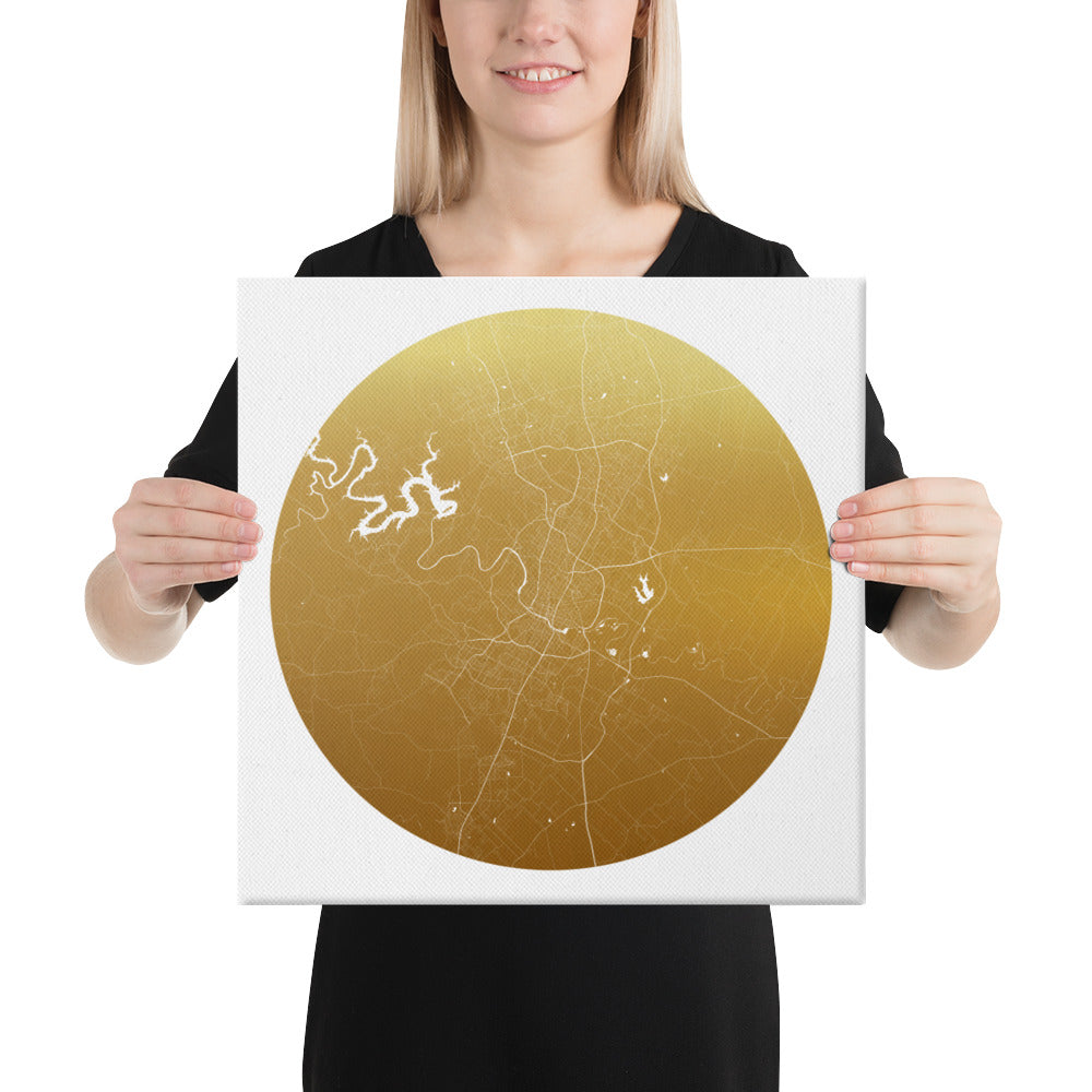Austin Gold on White Canvas Map
