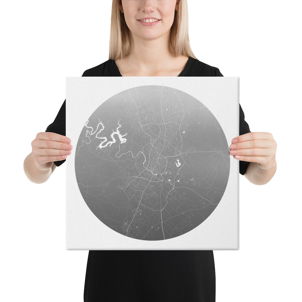 Austin Silver on White Canvas Map