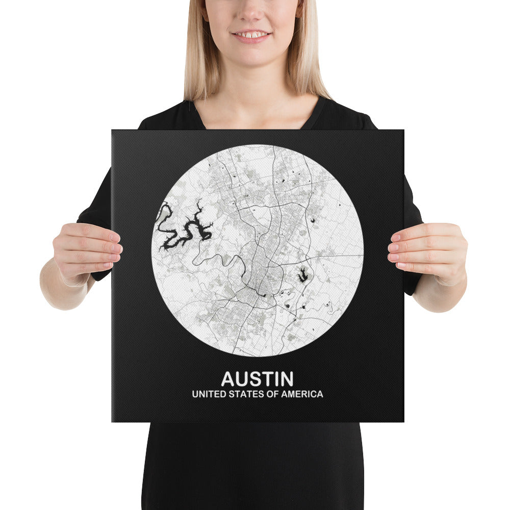 Austin Circular White Canvas Map