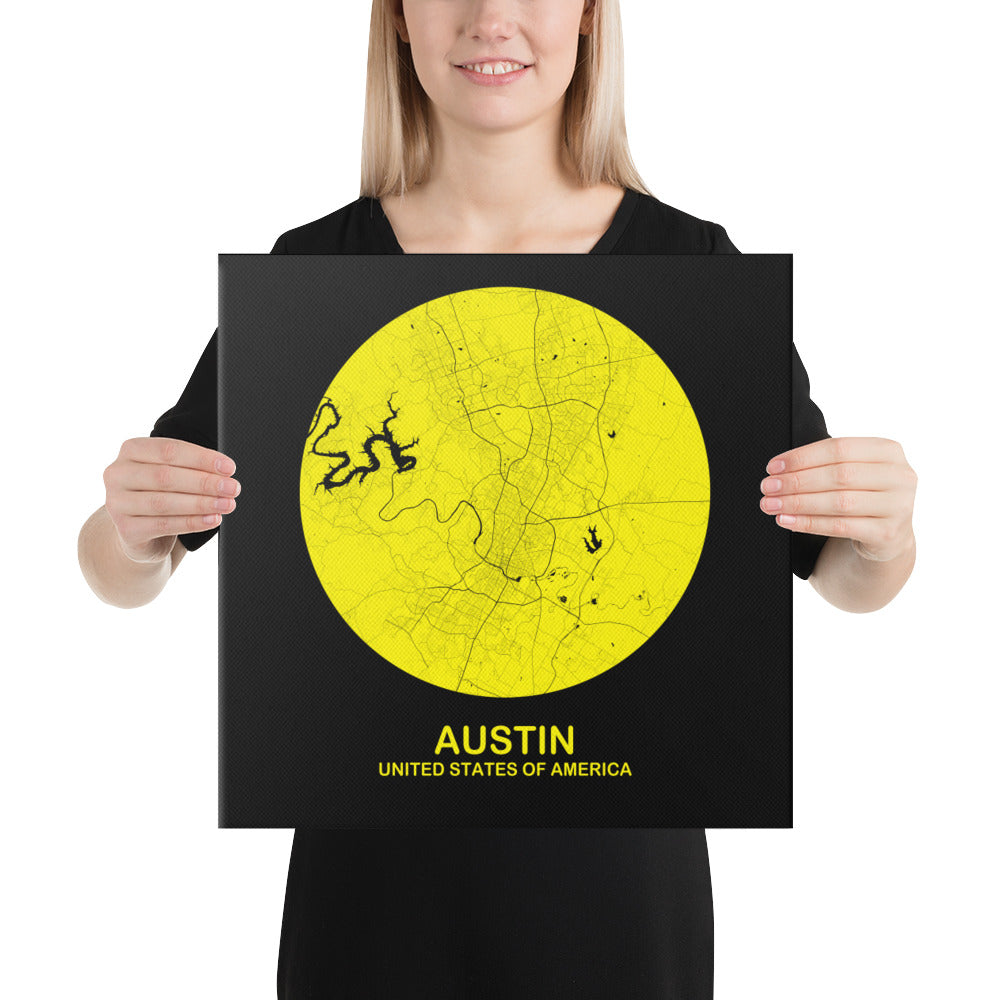Austin Circular Yellow Canvas Map