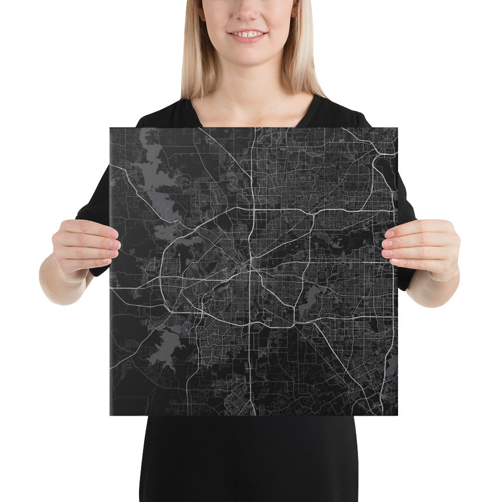 Fort Worth Black Canvas Map