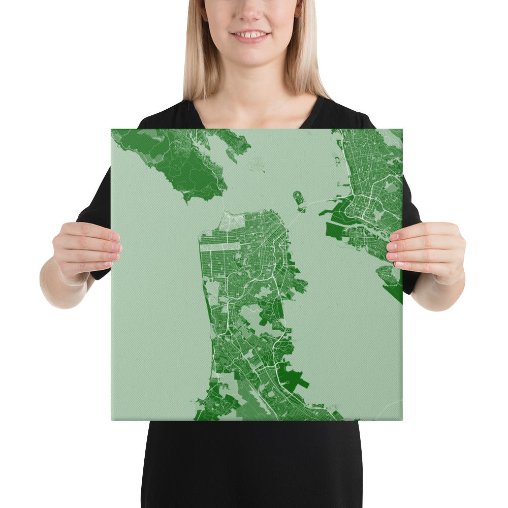 San Francisco Green and White Canvas Map