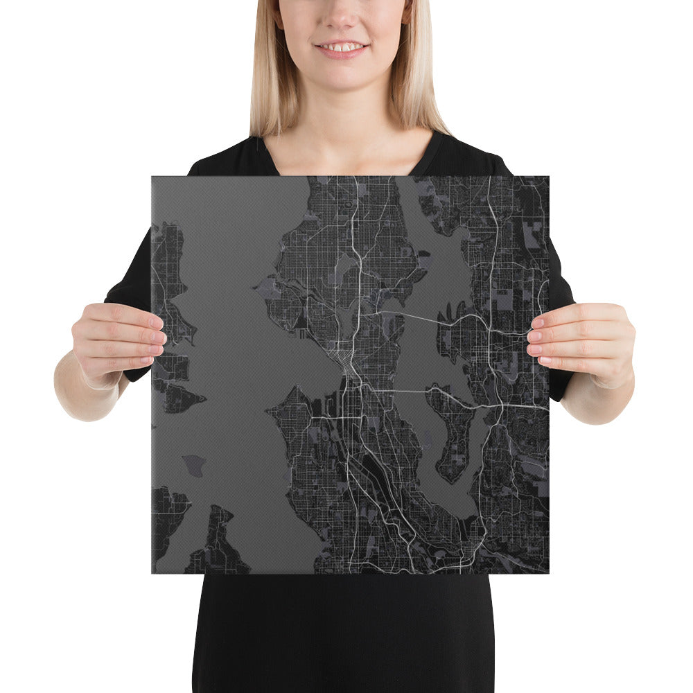 Seattle Black Canvas Map