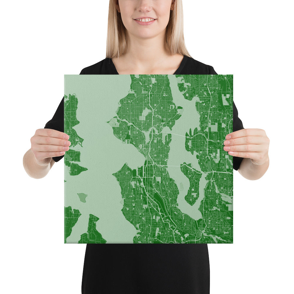 Seattle Green and White Canvas Map