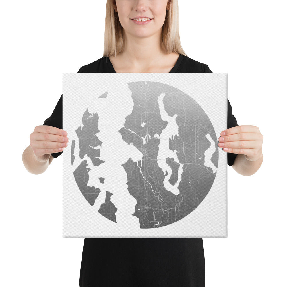 Seattle Silver on White Canvas Map