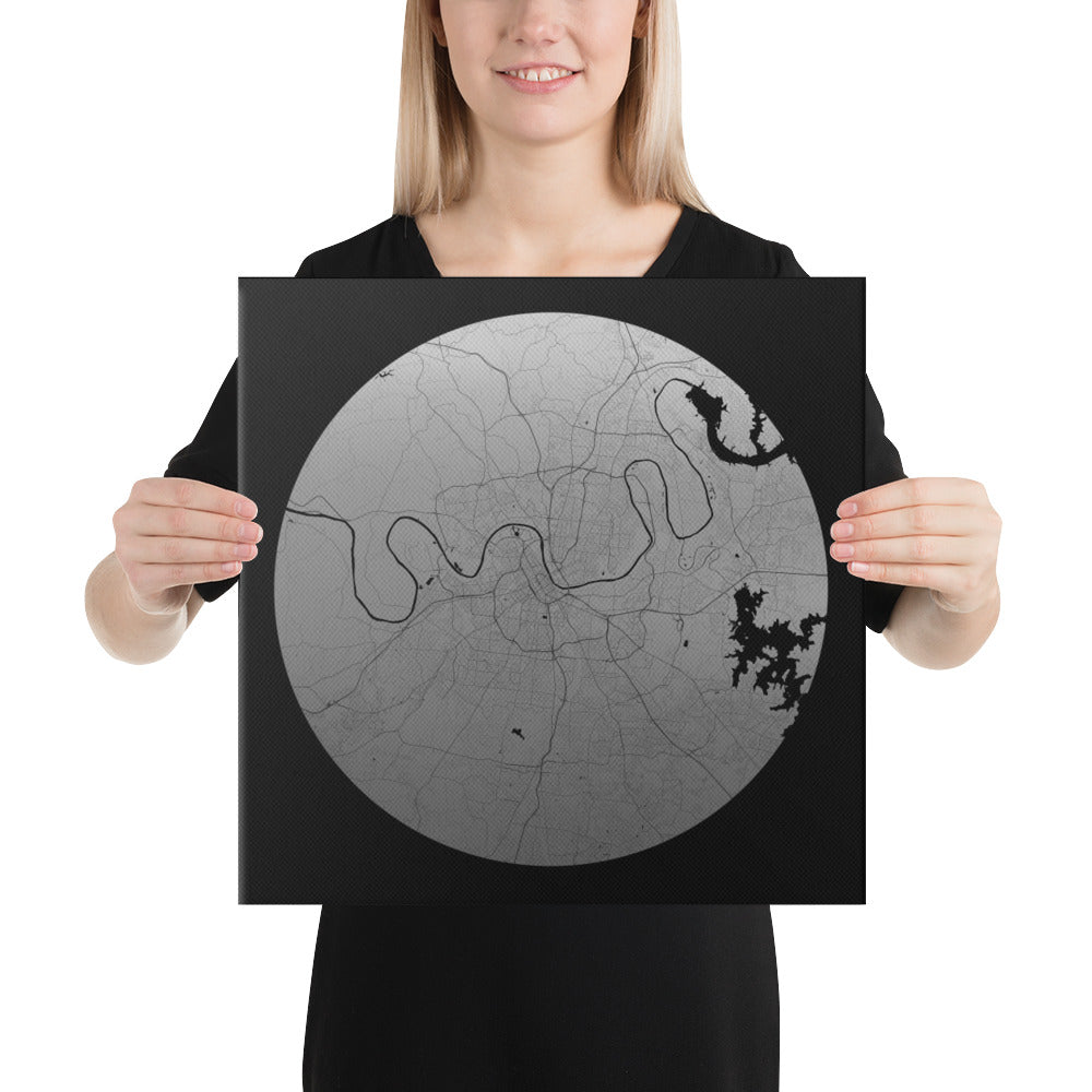 Nashville Silver on Black Canvas Map