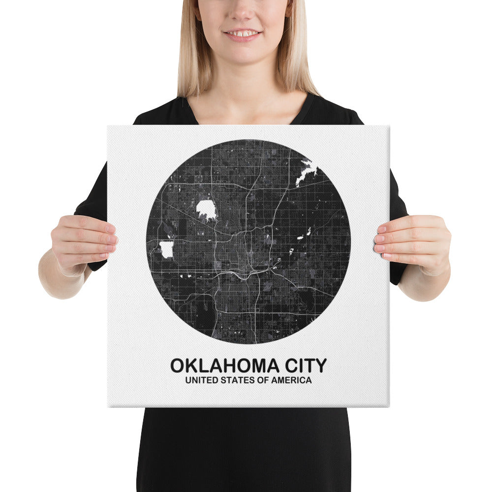 Oklahoma City Circular Black Canvas Map