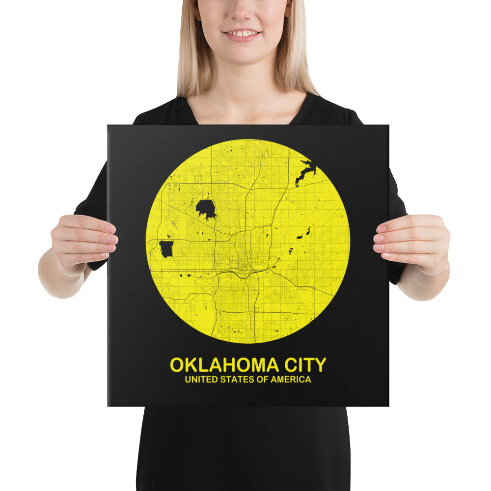 Oklahoma City Circular Yellow Canvas Map