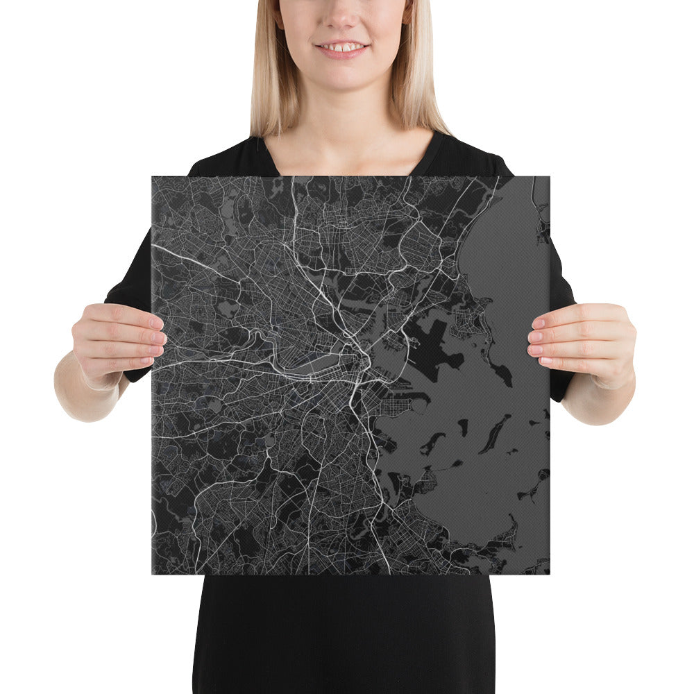 Boston Black Canvas Map