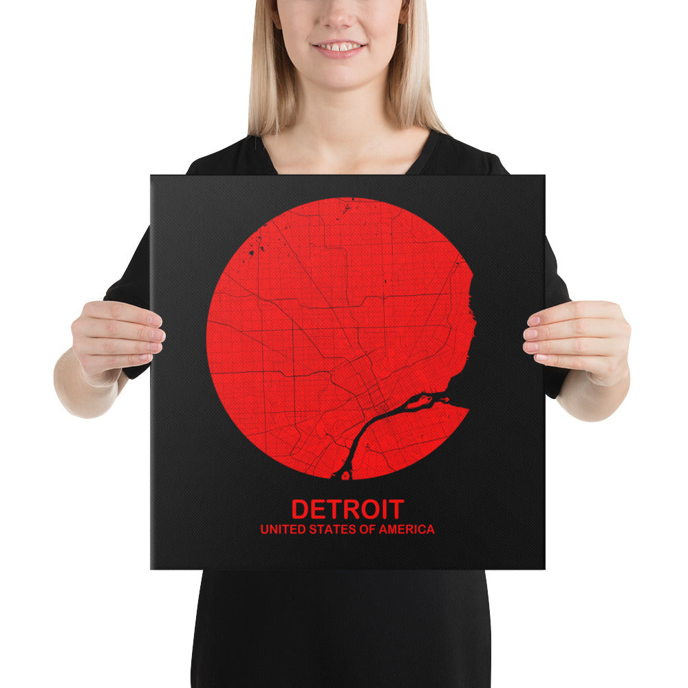 Detroit Circular Red Canvas Map