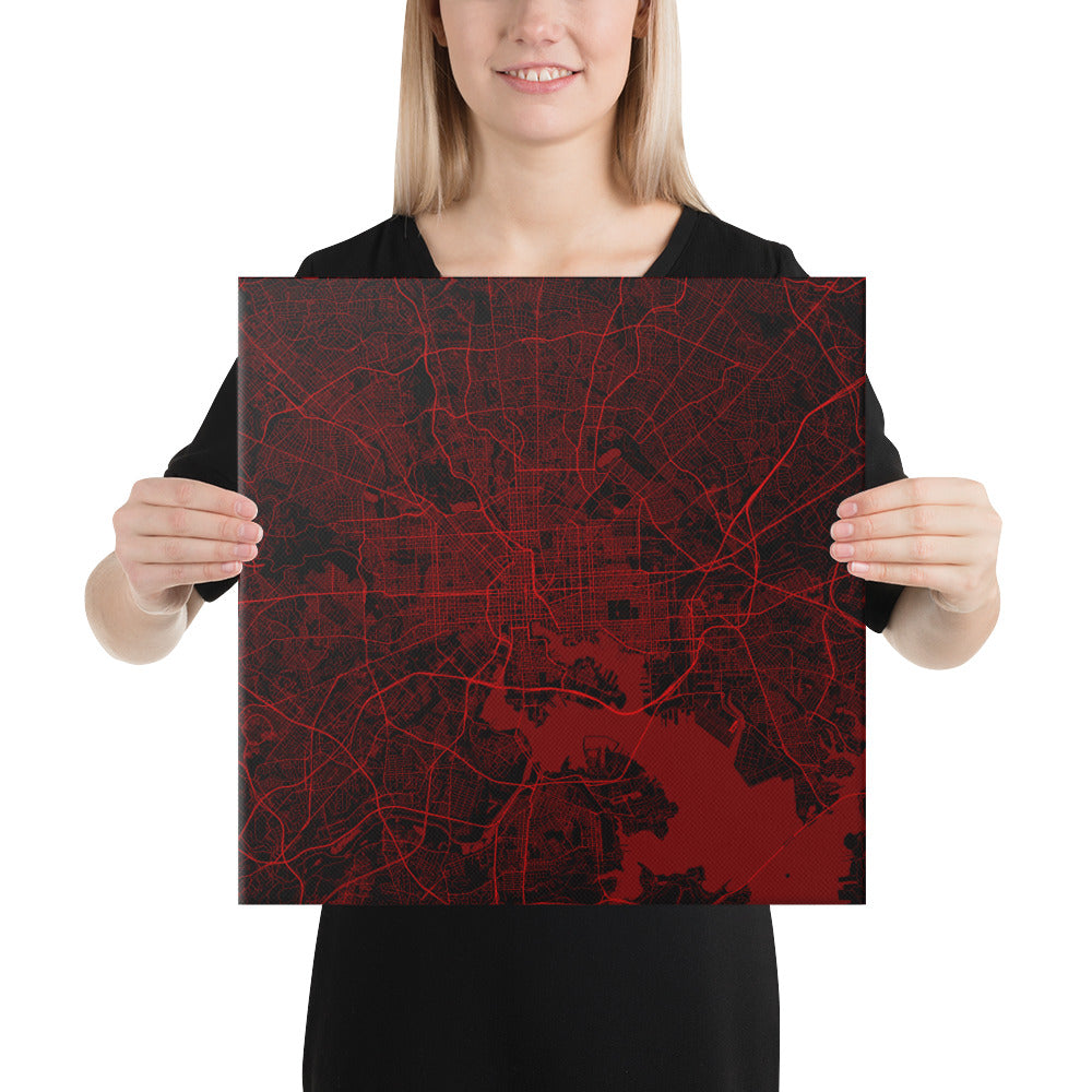 Baltimore Black and Red Canvas Map