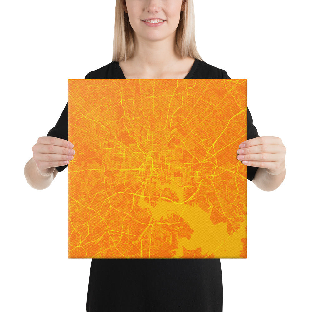 Baltimore Orange and Yellow Canvas Map