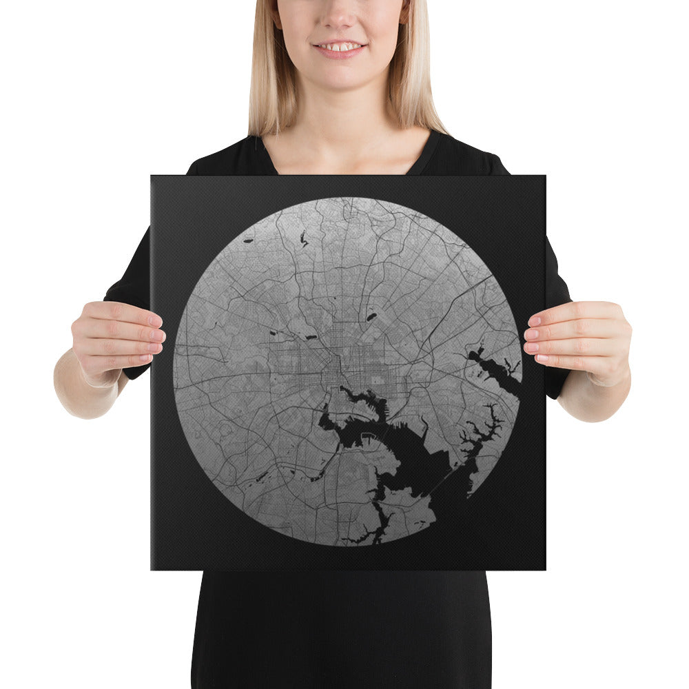 Baltimore Silver on Black Canvas Map