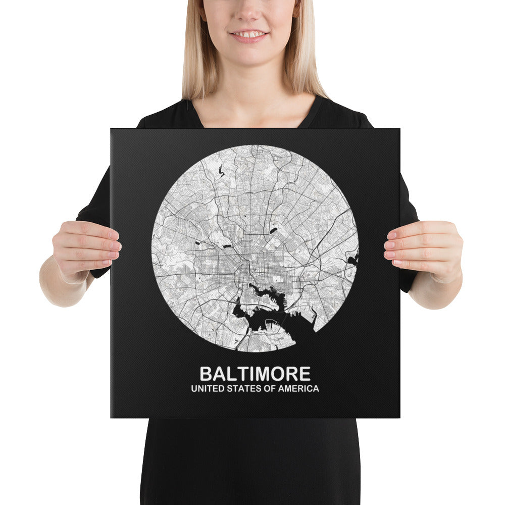 Baltimore Circular White Canvas Map