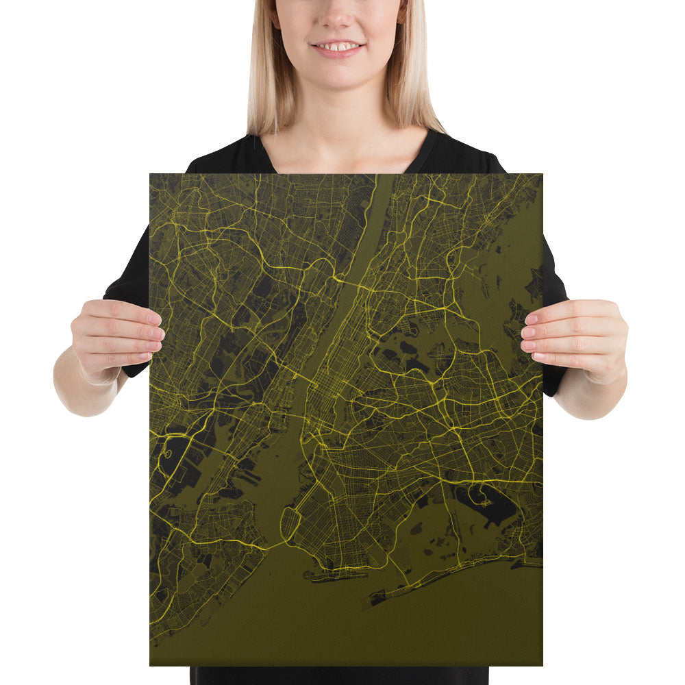 New York Black and Yellow Canvas Map