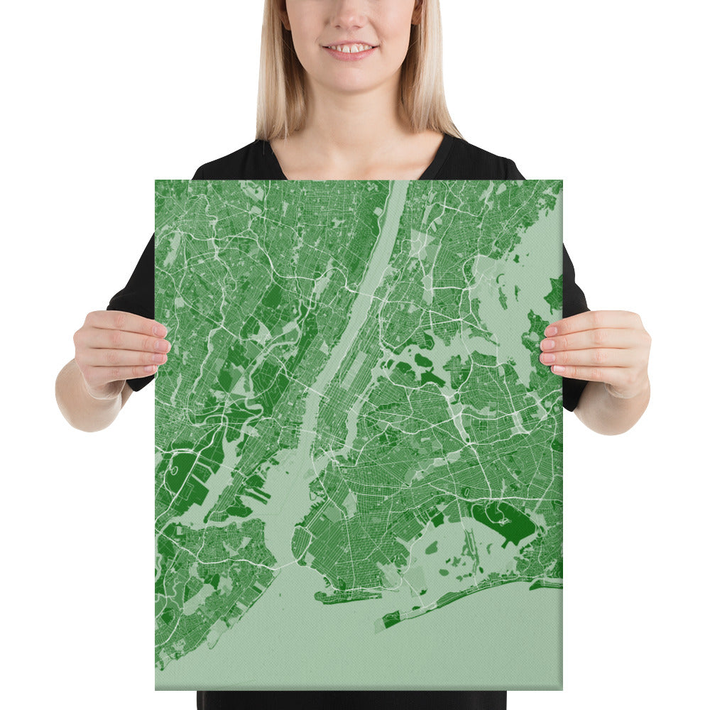 New York Green and White Canvas Map