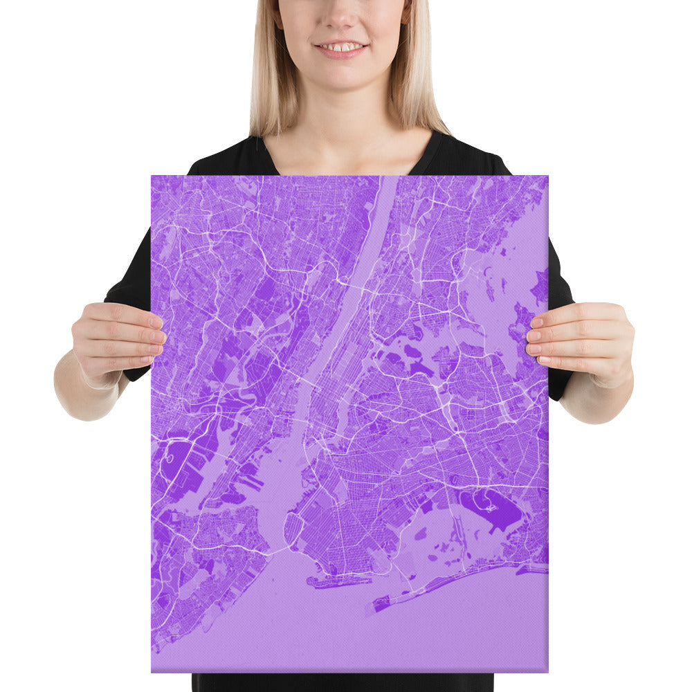 New York Purple and White Canvas Map