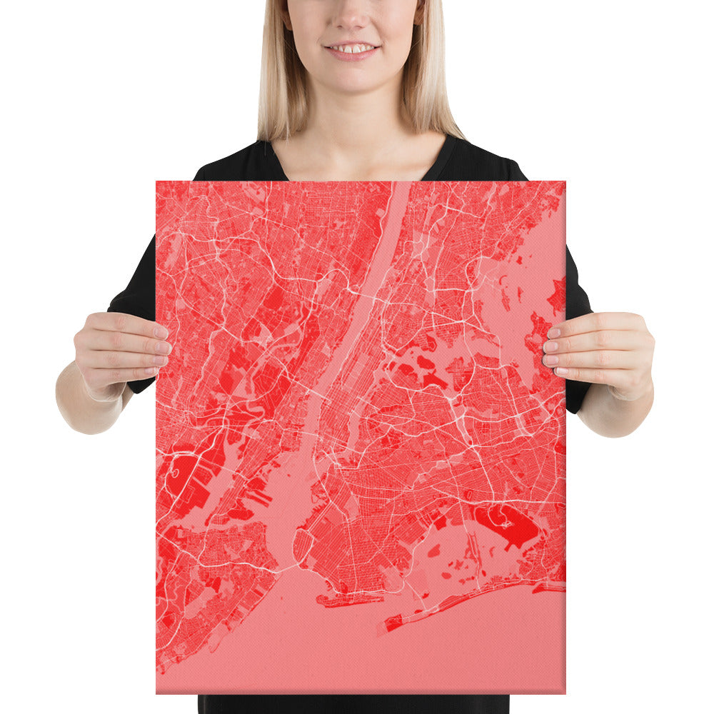 New York Red and White Canvas Map