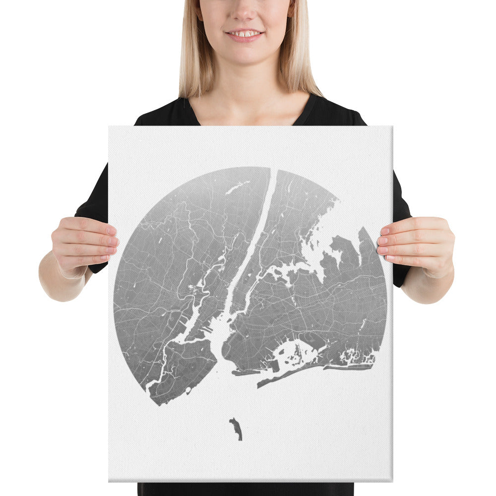 New York Silver on White Canvas Map