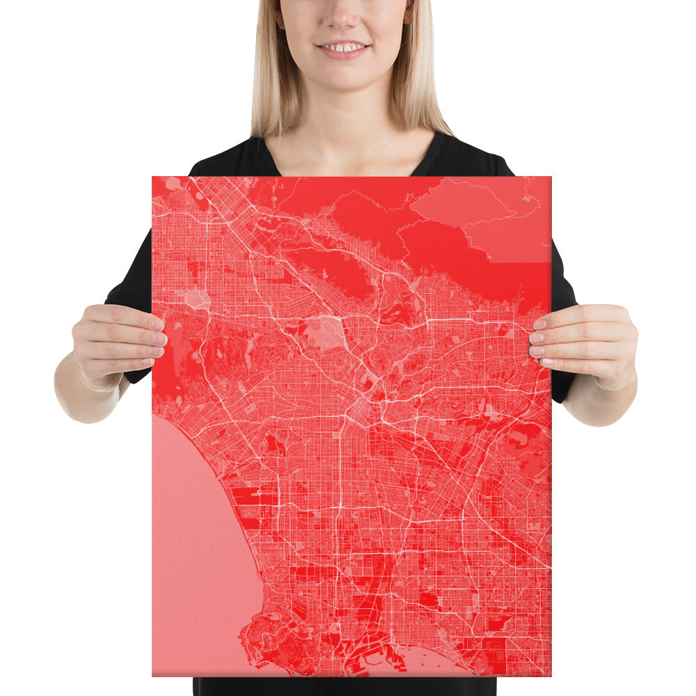 Los Angeles Red and White Canvas Map